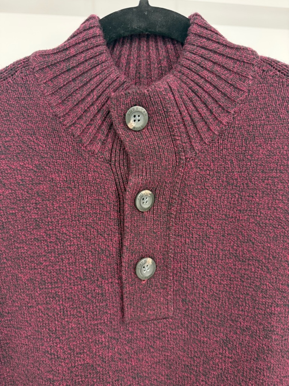 American Eagle Seriously Soft Henley Sweater Mock Neck Button Pullover Preppy - Picture 2 of 15